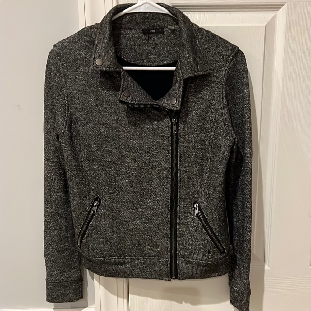 DEX Knit Bomber Jacket Asymmetrical Zipper
